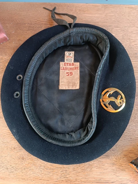 Béret Vert Spécial Commandos Marine Nationale Taille 59 Avec Insigne - 100% Laine Traditionnelle