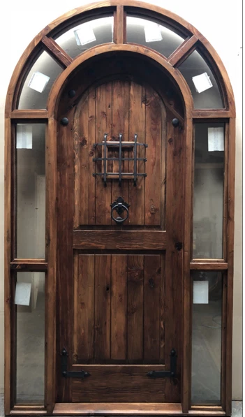 Rustic reclaimed lumber side lites door solid wood story book castle glass door