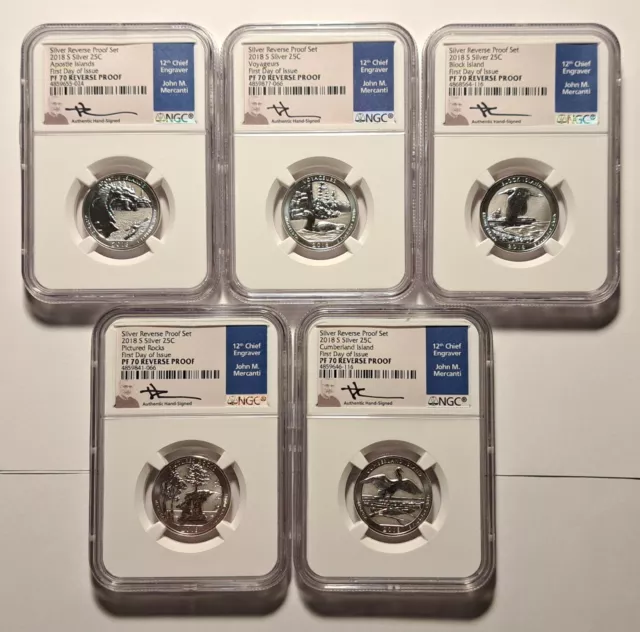 2018-S Silver Quarter Reverse Proof Set Ngc Pf70 First Day Of Issue 25C Mercanti