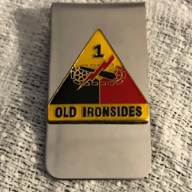 US ARMY 1st Armored Division “Old Ironsides “ Chrome Silver Money Clip Tanks
