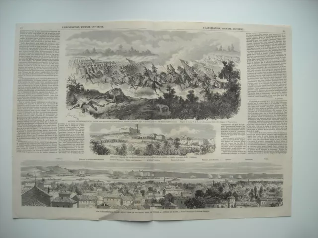 Gravure 1859. Guerre D'italie. Prise Village Cavriana. Champ Bataille Solferino.