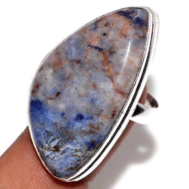 Sodalite 925 Silver Plated Gemstone Handmade Ring US 9 Unique Gift GW
