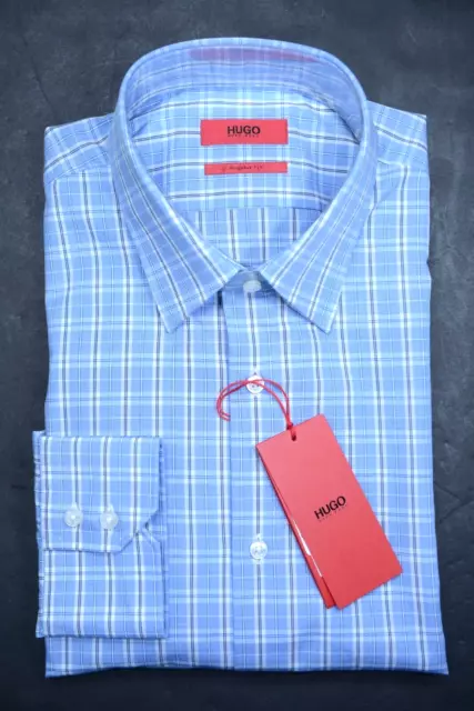 Hugo Boss Men's Menzo Regular Fit Cotton Blue Check Dress Shirt 39 15.5 32/33