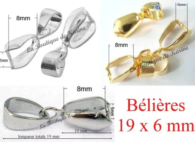 LOT 15 BELIERES ATTACHE PENDENTIF METAL ARGENTE OU DORE 6 x 19 mm BIJOUX PERLES