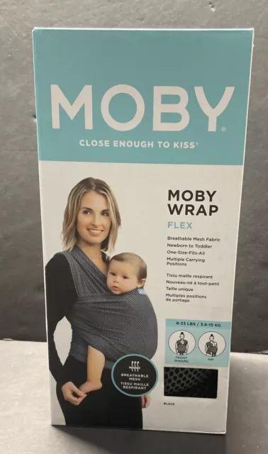 Moby Fit Baby Swaddle Carrier Wrap Close Enough To Kiss 8-33 LBS Black