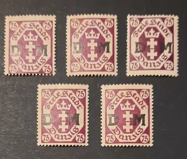 Danzig 5 Dienstmarken zu 75Pf Mi-Nr. D 15 postfrisch, Artikelbeschreibung lesen!