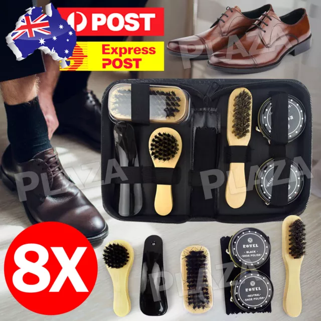 8pcs Shoes Boots Sneakers Polish Brush Set Leather Bag Shoe Shine Care Kit AU