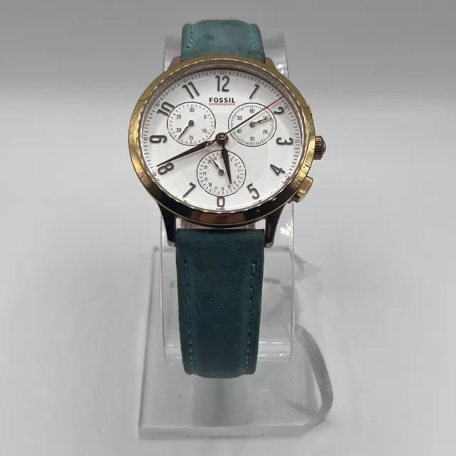 Fossil Abilene Chronograph Teal Leather Strap Watch CH3089- New Battery! 2