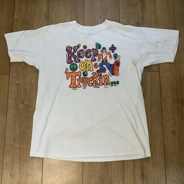 Vintage Single Stitch White Keep On Truckin Retro T-Shirt Adult Size XL Jerzees