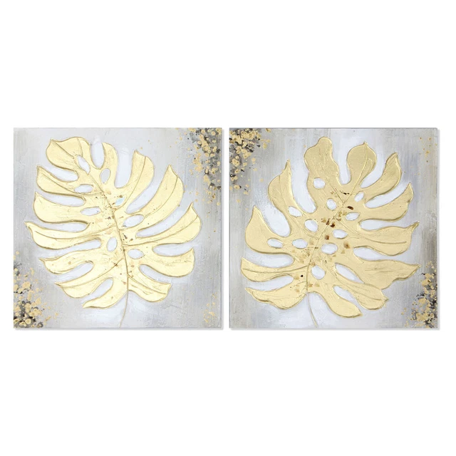 Cadre DKD Home Decor Tropical Feuille d'une plante (40 x 2,5 x 40 cm) (2 Unités)