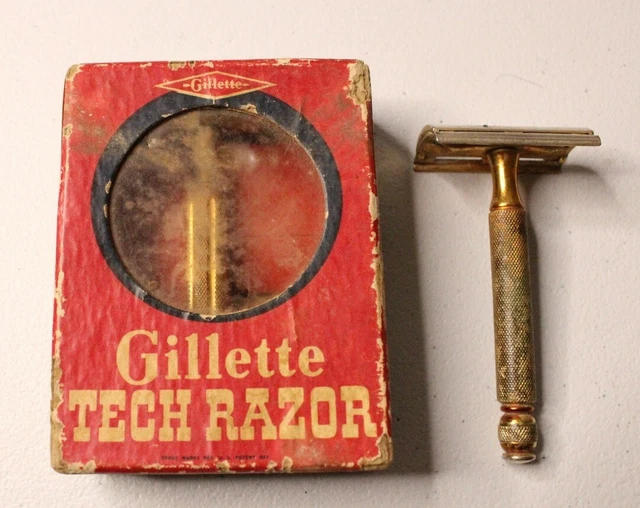 Vintage Gillette Tech Safety Ball End Razor - Gold - X2 One W/ Original Box
