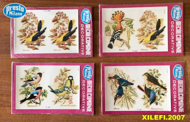 uccelli decalcomanie decorative anni 70 presto milano vintage 70 lotto 4 pezzi