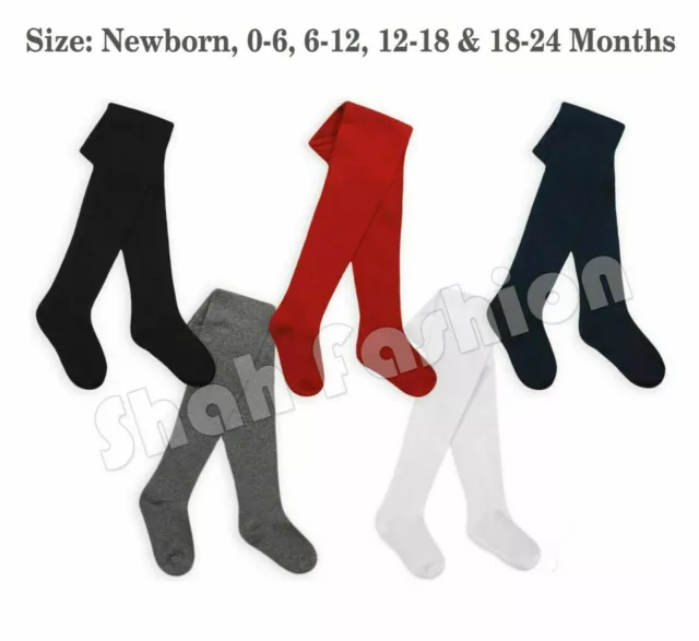 1 / 2 Pair Baby Girls Kid Plain Tights Cotton Rich School Tight 0-24 Months