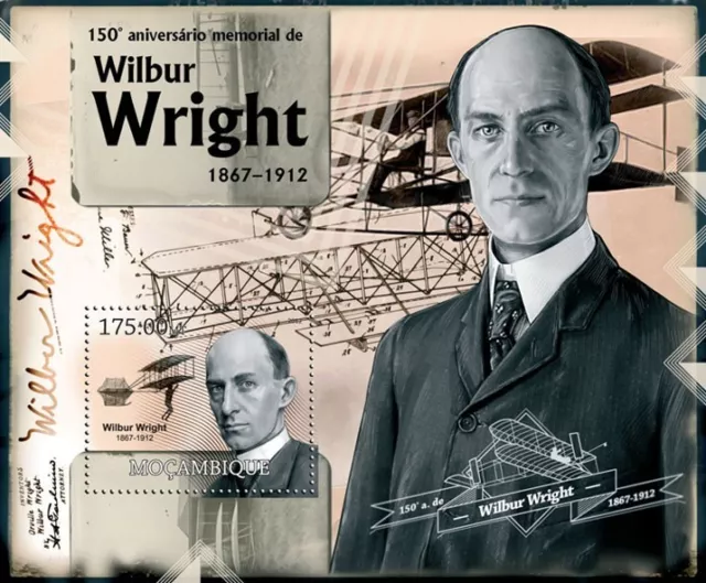 WILBUR WRIGHT / Wright Brothers Flyer Aircraft Stamp Sheet 2 (2012 Mozambique)