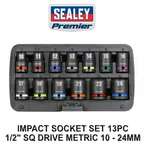 Sealey Premier 13pc 1/2" Sq Drive Impact Socket Set Metric 10 - 24mm AK5617M