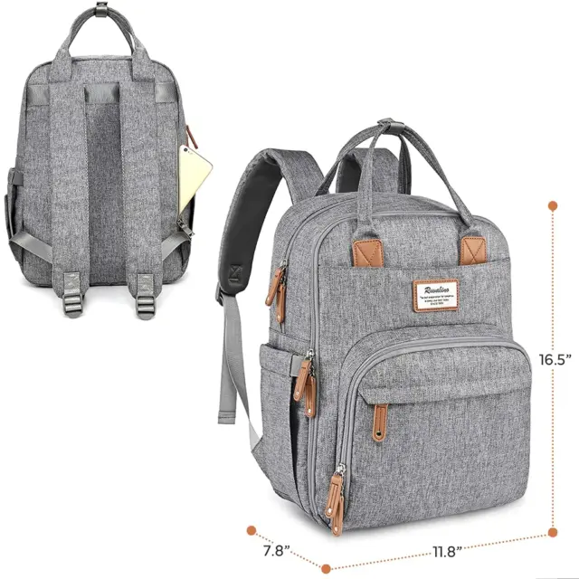 RUVALINO Diaper Bag Backpack Multifunction Travel Maternity Baby Change Bag Gray