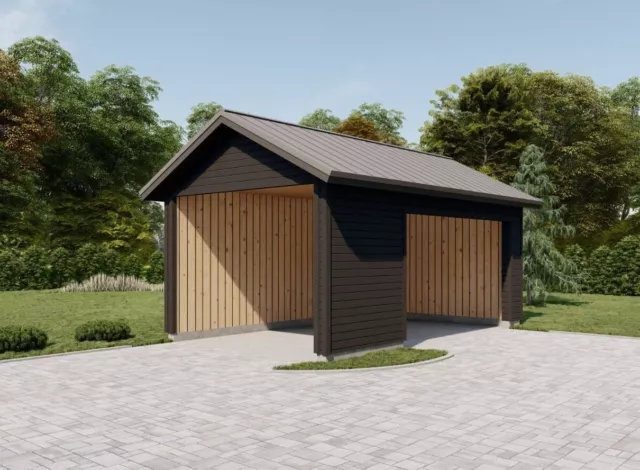 12' x 20' Wood Carport Plans , Gable Roof Garage Building Blueprints