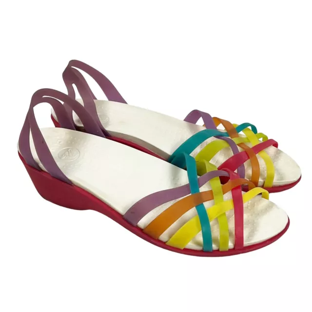 CROCS ISABELLA HUARACHE Sandals Jelly WEDGE Strappy Rainbow Color Women ...
