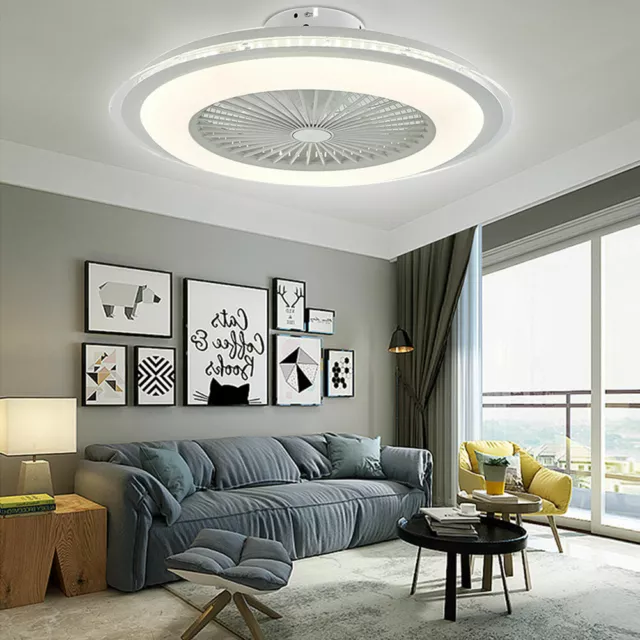 LED Ceiling Fan Light Dimmable Living Room Chandelier Lamp With Remote Control