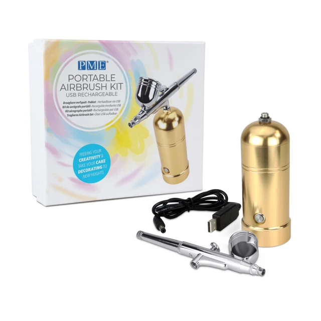 PME Set Aerografo Portatile Compressore Ricaricabile Spray Colorante Alimentare