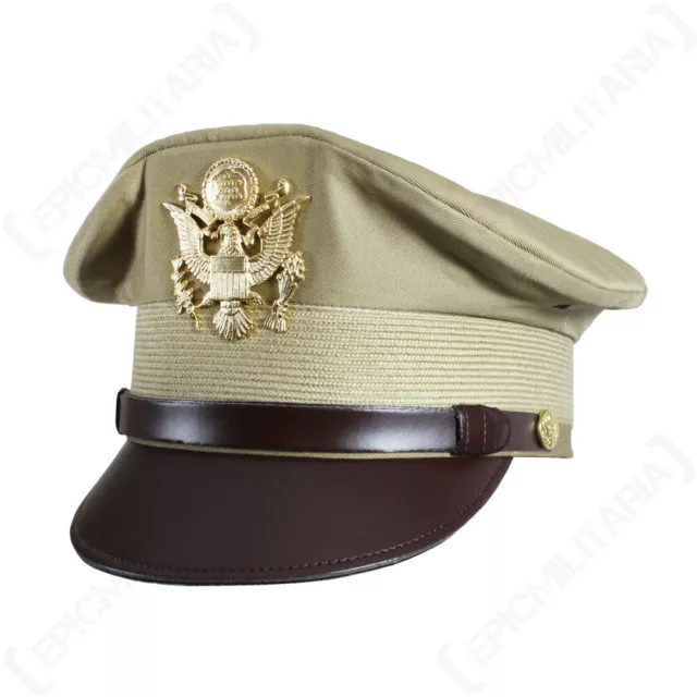 WW2 US Army Officers Peaked Military Khaki Visor Cap - Reproduction 2