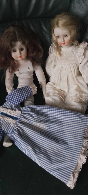 Lot De 2 Poupées En Porcelaine Articulées – 20 Cm – Mode D'antan – Visages Fins – Fabriquées En France