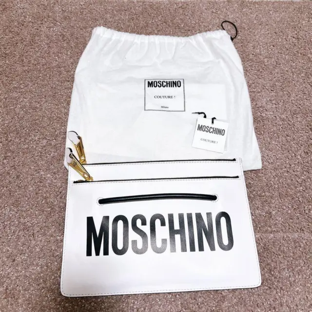 Moschino Clutch Bag Couture Leather White Women  Ladies With Bag And Tag