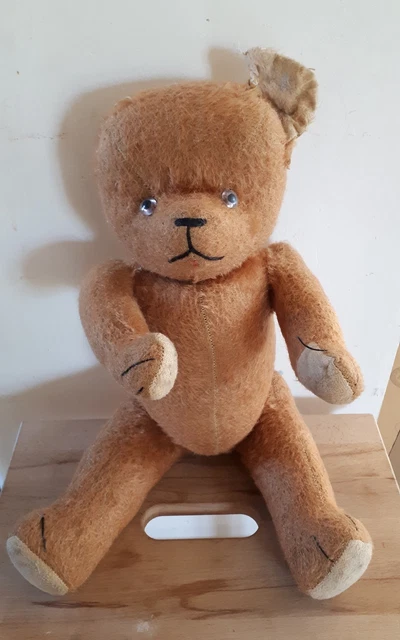 Ancien Ours En Peluche – Laine Et Bois – Yeux Verre – 28cm – Années 1930