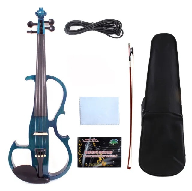Electric Violin 4/4 Full Size Flame Maple Pattern Practice Silent Violin & Case