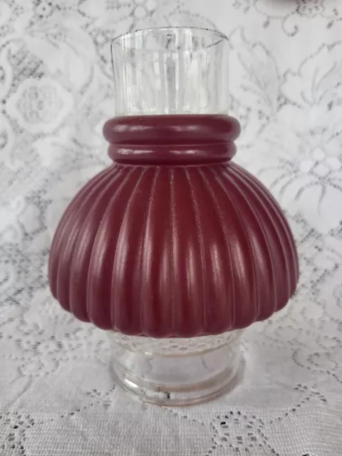7" Vintage KEROSENE BURGUNDY CRANBERRY CHERRY Ribbed STUDENT OIL LAMP SHADE