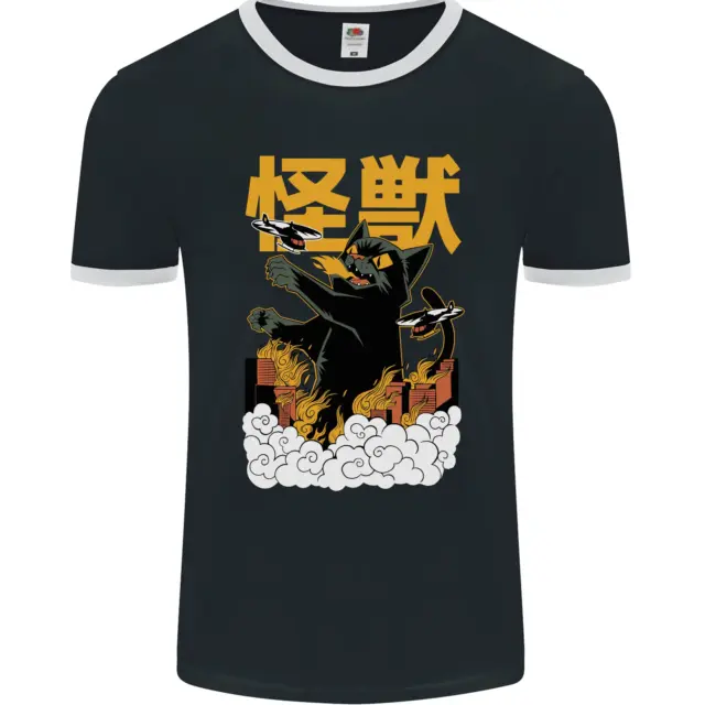 Catzilla Funny Cat Monster Parody Mens Ringer T-Shirt FotL