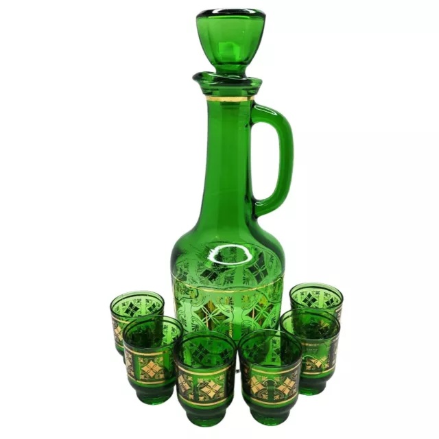 vintage 1960s emerald green italian cordial decanter set