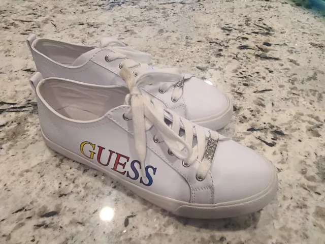 Guess Los Angeles White Rainbow Writing Silver Charm On Shoe Laces Size 11 Men's 3