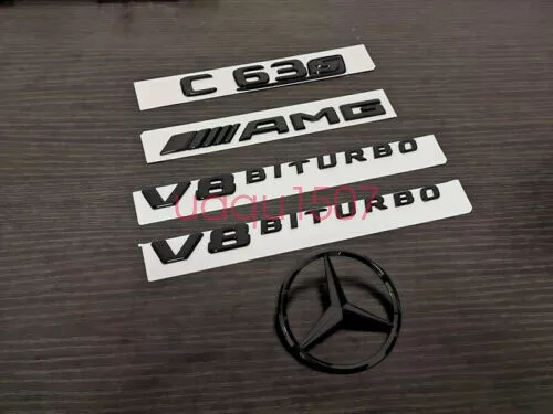 Gloss Black C63S AMG V8 BITURBO Star PACKAGE Trunk Emblem Badge Sticker C63 W205