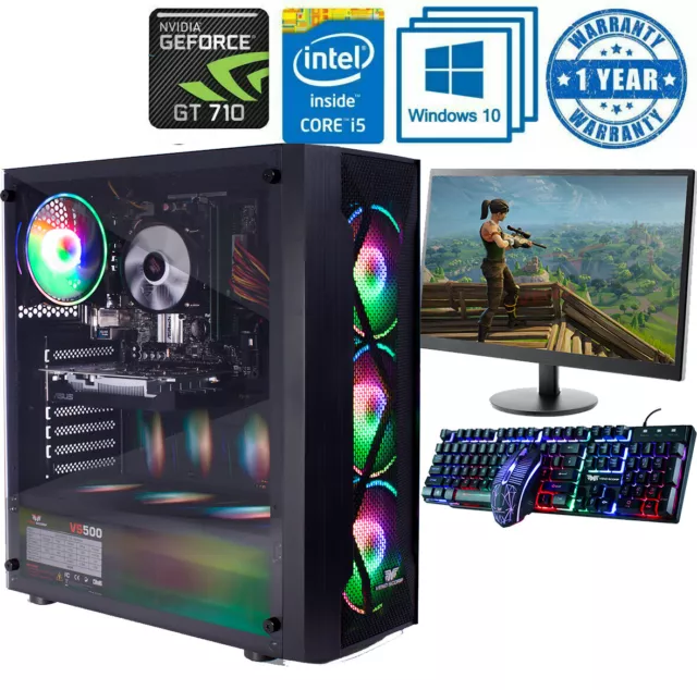 Fast Gaming PC Computer 24" Bundle Intel Quad Core i5 16GB 1TB Win 10 2GB GT710