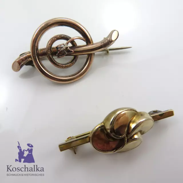 Antike Jugendstil und Biedermeier 2 x Schaumgold Brosche (E2069)