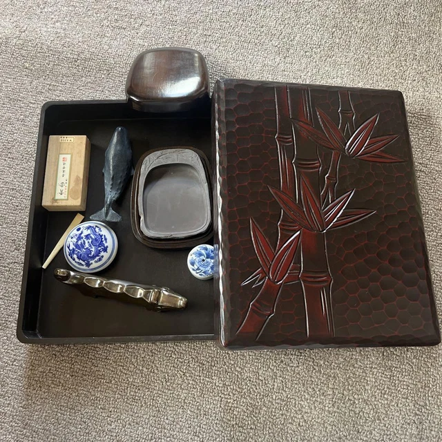 JAPANESE CALLIGRAPHY SET, Calligraphy, Text Box, Inkstone, Paperweight ...