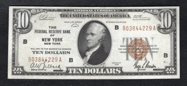 Fr. 1860-B 1929 $10 Frbn Federal Reserve Bank Note New York, Ny About Unc (B)