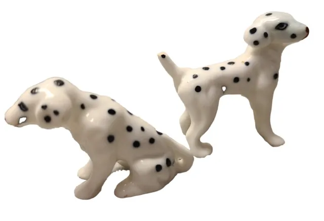 2 small  Bone China Miniature Dalmatian Figurines 1" & 2"