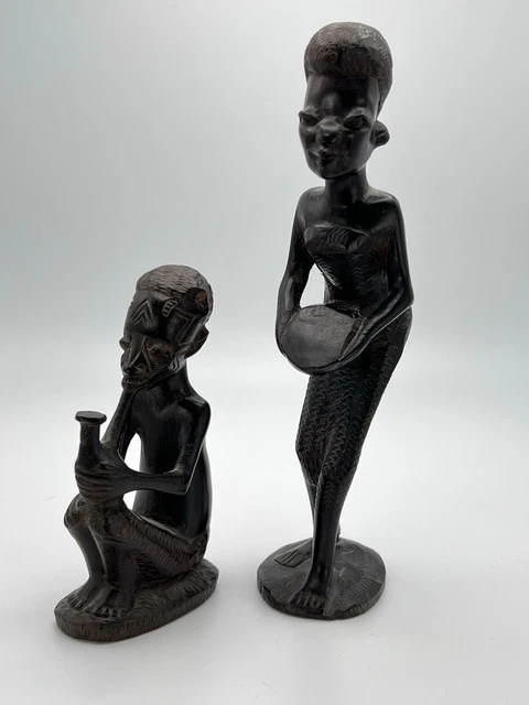 MAKONDE Tribe TANZANIA Hand Carved Ebony Nat Wood AFRICAN ART STATUEs Lot Of 2