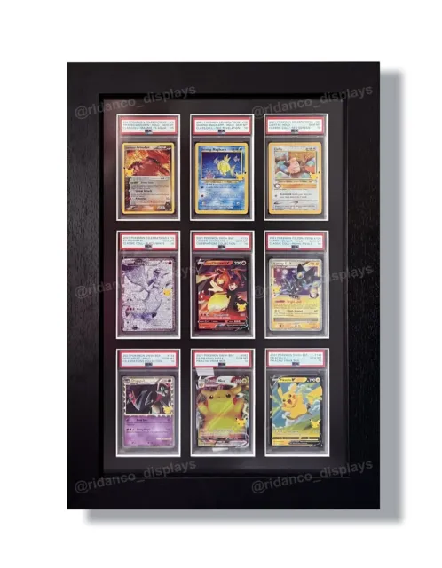 Premium 9 Card PSA Frames, Black Wall Display Graded TCG slabs, CGC MCG Pokemon