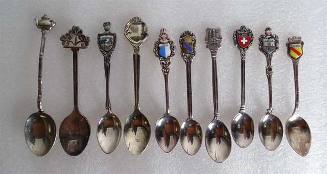 10x Souvenir Spoon Switzerland Luzern Zurich Lugano Tea Pot Baden-Baden Etc