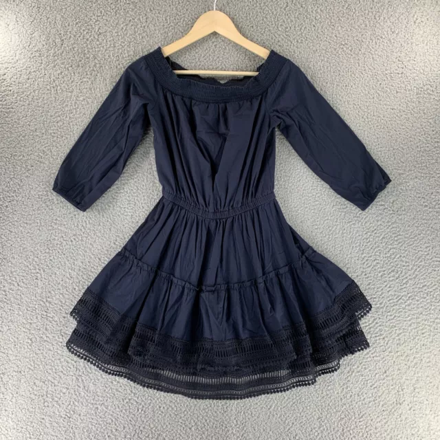 Chelsea28 Dress Women's 8 Navy Blue Lace Smocked Off the Shoulder Short Tiered