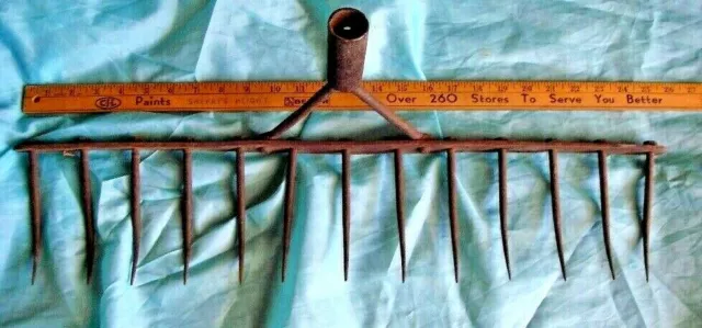 19th Century Blacksmith Hand Forged Rake Head Primitive garden decor wine rack