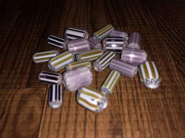 20 African Chevron Trade Beads 11-14mm Long 5-8mm Wide