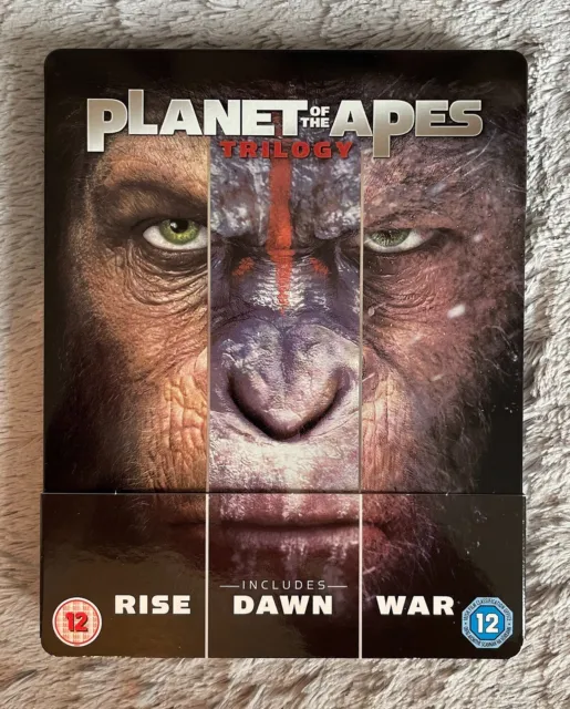 Planet of the Apes Trilogy Rise/Dawn/War Blu-Ray Steelbook Caesar Chimpanzee