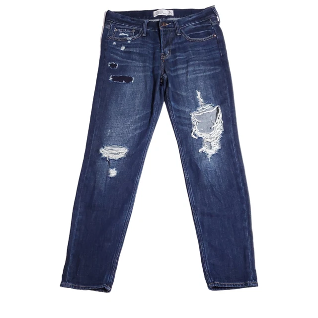 Abercrombie Fitch Womens Boyfriend Straight Leg Jeans 2 26 Dark Wash Distressed