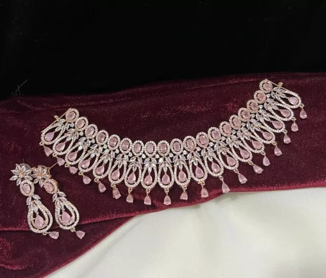 Indien Bollywood Mariage Soirée Plaqué or Rose Zircone Bijoux Mariage Femme GY34