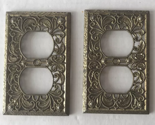 Edmar Outlet Cover Vintage Brass Look  Ornate Detail Flowers Metal Lot Of 2