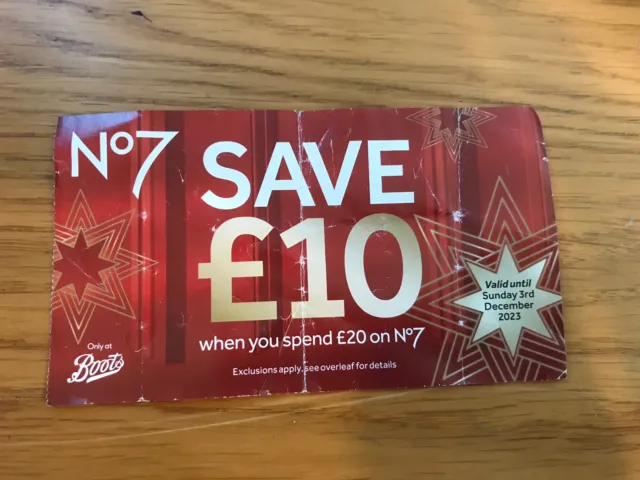 Boots £10 Voucher Off  Any No. 7 Items Over £20 Spend Exp 3/12/23 First Delivery